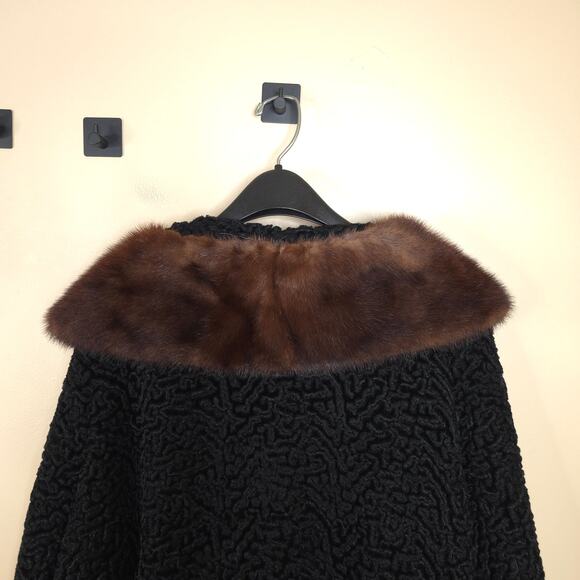 Vintage Rubin's Swirled Heavy Long Lined Coat with Fur Collar in Black Size XL - Picture 7 of 12